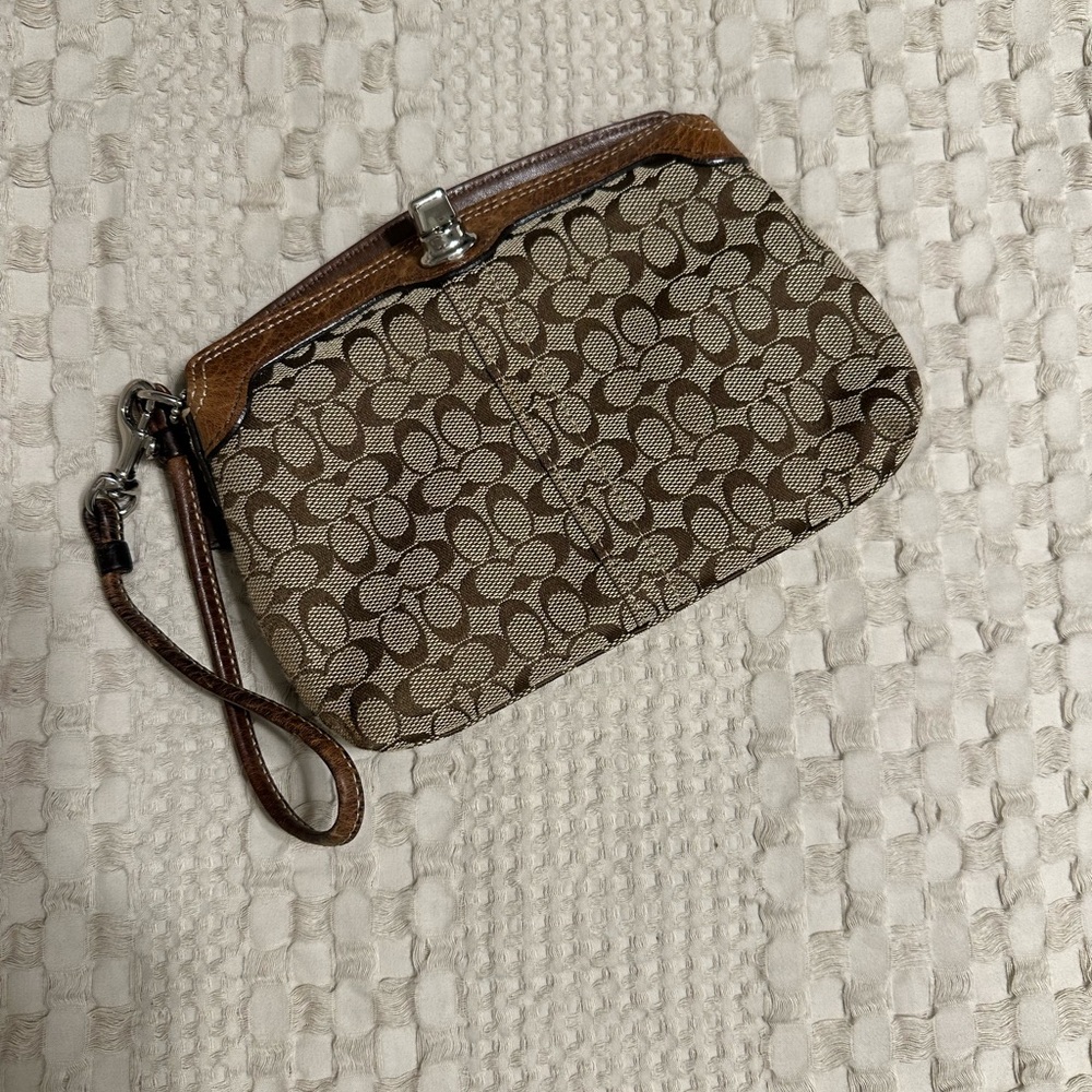 Coach Brown and Tan Wristlet